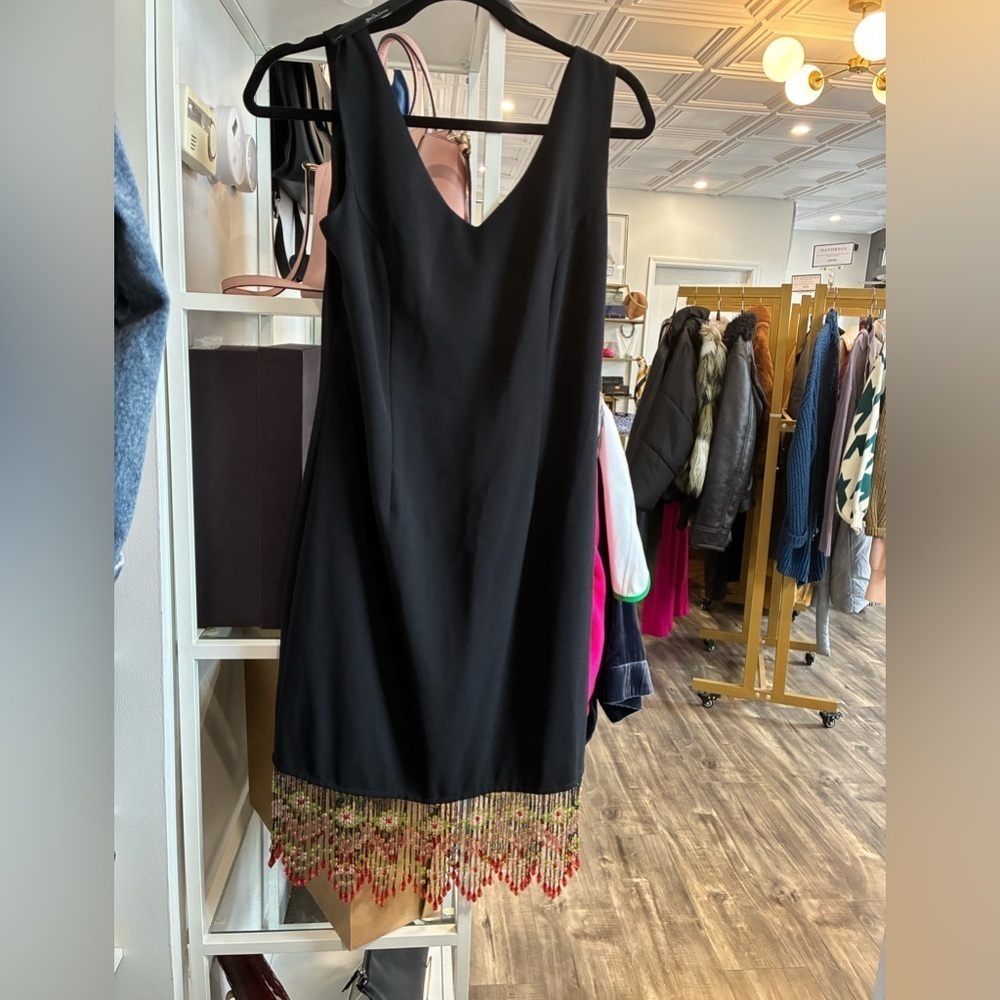 Vintage Black Dress with dangling beaded fringe size 6